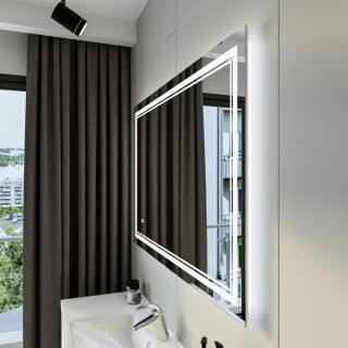 Зеркало с подсветкой Бриклаер Эстель-2 4627125414336 с часами 120 см на взмах руки